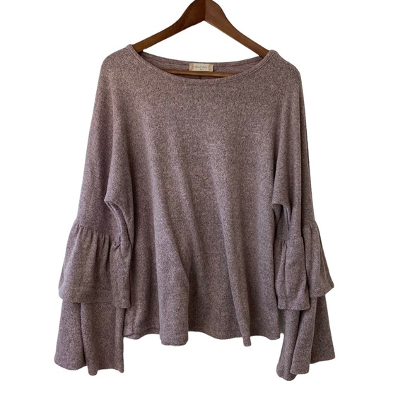 Altar'd State Womens Grey/pink Sweater Soft - Size M Double Ruffle Long Sleeves. - Picture 4 of 13